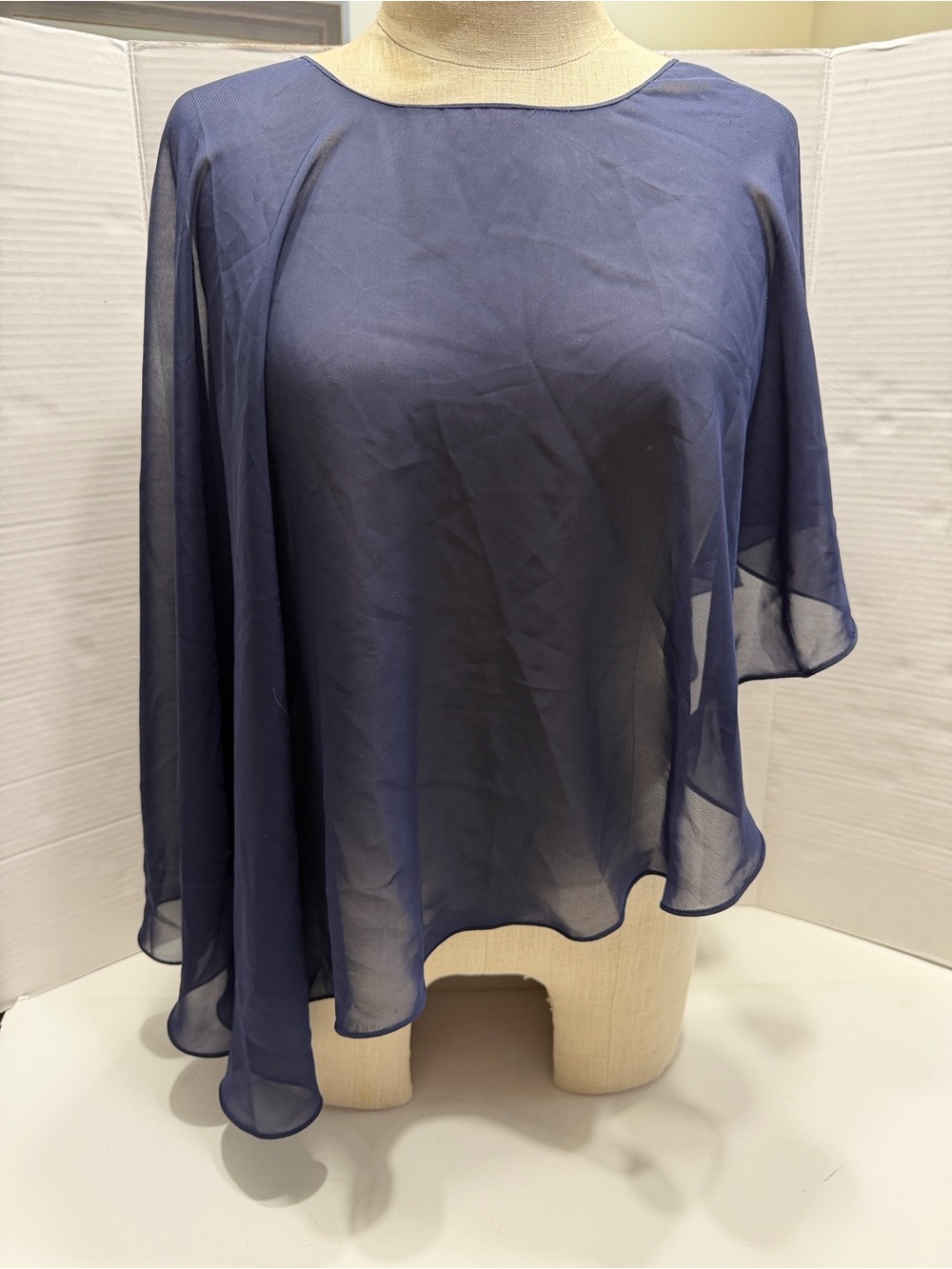 Sheer Navy Flowing Cape Top/ Shawl/ Cover
